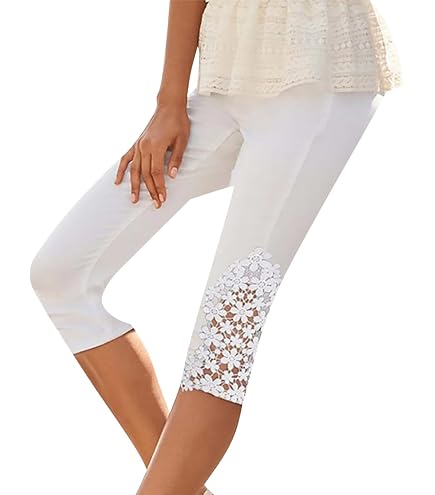 Amazon.com: Lace Leggings for Women Elastic High Waisted Capris